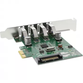 InLine USB 3.0 4 prievadų pagrindinio kompiuterio valdiklis PCIe, įsk. žemo profilio laikiklį ir 4 kontaktų pagalbinį maitinimą