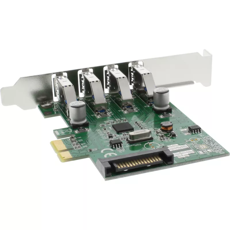 InLine USB 3.0 4 prievadų pagrindinio kompiuterio valdiklis PCIe, įsk. žemo profilio laikiklį ir 4 kontaktų pagalbinį maitinimą