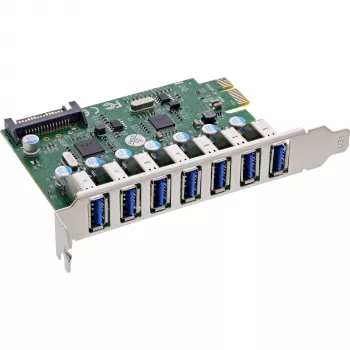 InLine USB-A 3.2 Gen.1 7 prievadų pagrindinio kompiuterio valdiklis PCIe, SATA maitinimas