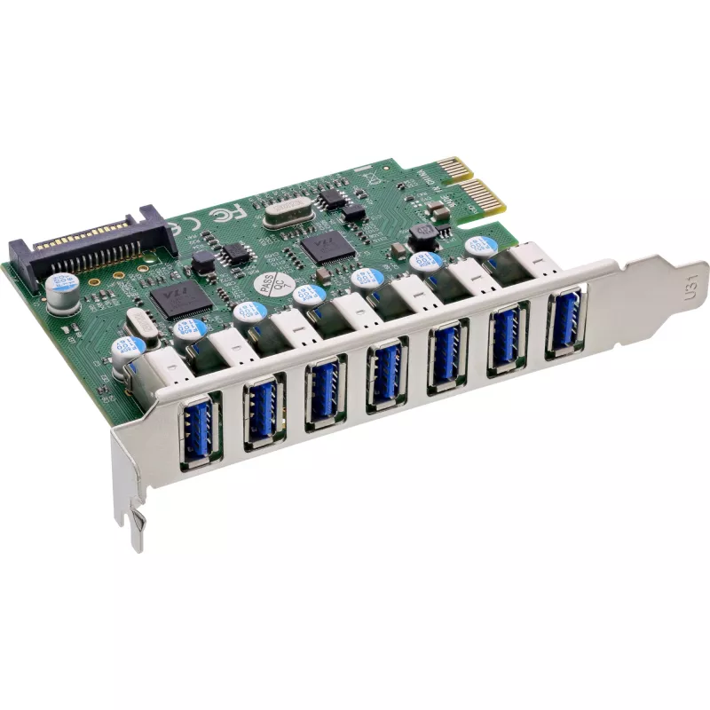 InLine USB-A 3.2 Gen.1 7 prievadų pagrindinio kompiuterio valdiklis PCIe, SATA maitinimas