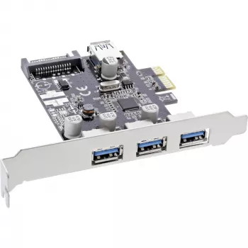 InLine 3+1 prievadų USB 3.0 pagrindinio kompiuterio valdiklis, PCIe, su SATA maitinimu ir žemo profilio laikikliu