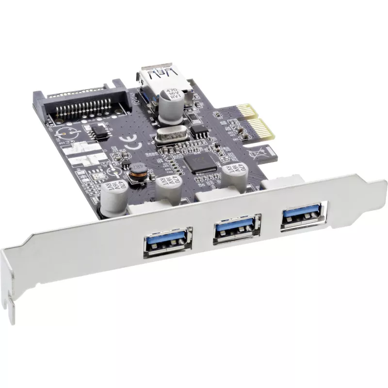 InLine 3+1 prievadų USB 3.0 pagrindinio kompiuterio valdiklis, PCIe, su SATA maitinimu ir žemo profilio laikikliu