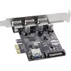 InLine 3+1 prievadų USB 3.0 pagrindinio kompiuterio valdiklis, PCIe, su SATA maitinimu ir žemo profilio laikikliu