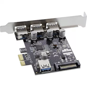 InLine 3+1 prievadų USB 3.0 pagrindinio kompiuterio valdiklis, PCIe, su SATA maitinimu ir žemo profilio laikikliu