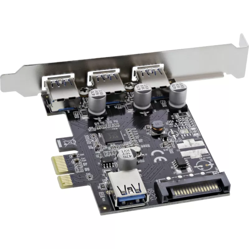 InLine 3+1 prievadų USB 3.0 pagrindinio kompiuterio valdiklis, PCIe, su SATA maitinimu ir žemo profilio laikikliu
