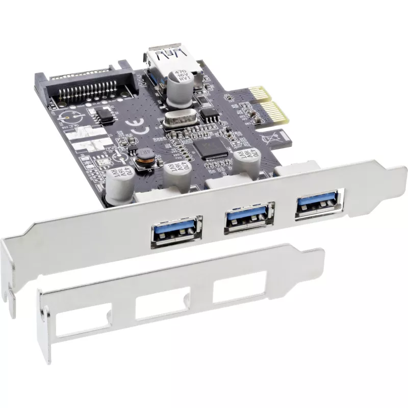 InLine 3+1 prievadų USB 3.0 pagrindinio kompiuterio valdiklis, PCIe, su SATA maitinimu ir žemo profilio laikikliu