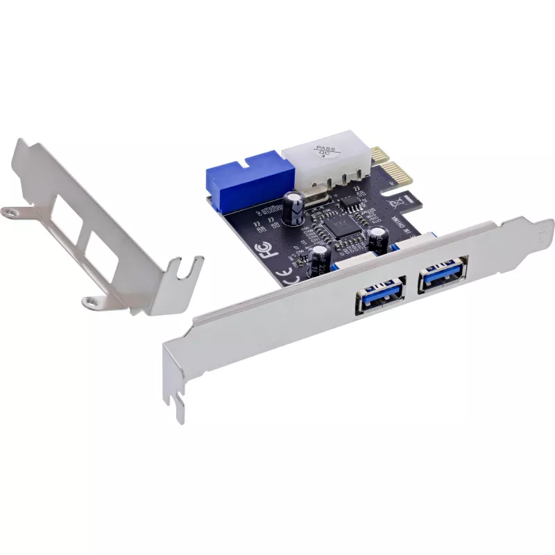 InLine 2+2 prievadų USB 3.2 Gen.1 pagrindinio kompiuterio valdiklis, PCIe, su SATA maitinimu + LP laikiklis