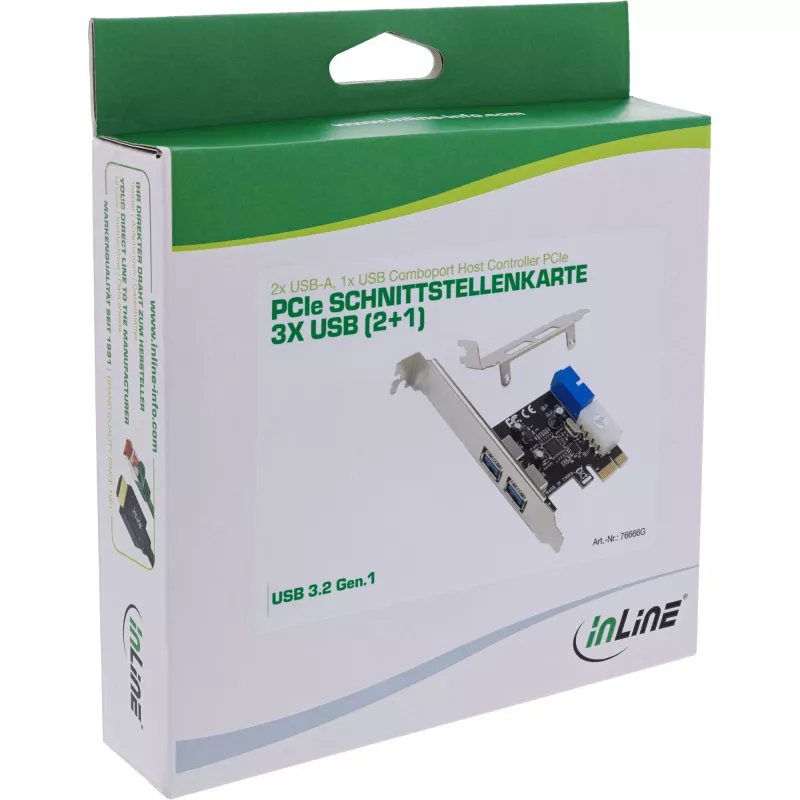InLine 2+2 prievadų USB 3.2 Gen.1 pagrindinio kompiuterio valdiklis, PCIe, su SATA maitinimu + LP laikiklis