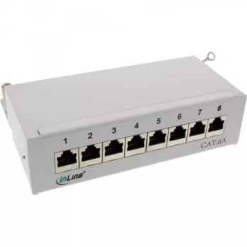 InLine jungiklių skydelis Cat.6A, montavimas ant stalo / sienos, 8 prievadai, šviesiai pilkas RAL7035