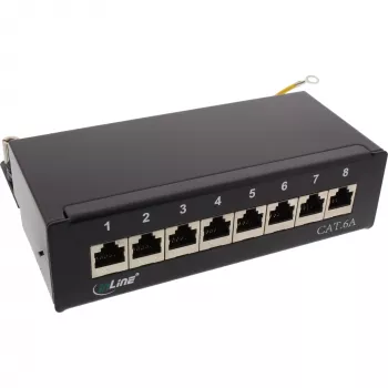 InLine Patch Panel Cat.6A stalo/sienos montavimo 8 prievadų juodas RAL9005