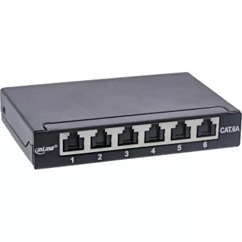 InLine Patch panel Cat.6A 0.5U 6 prievadų, stalas/siena/bėgis, juodas su dulkių apsauga