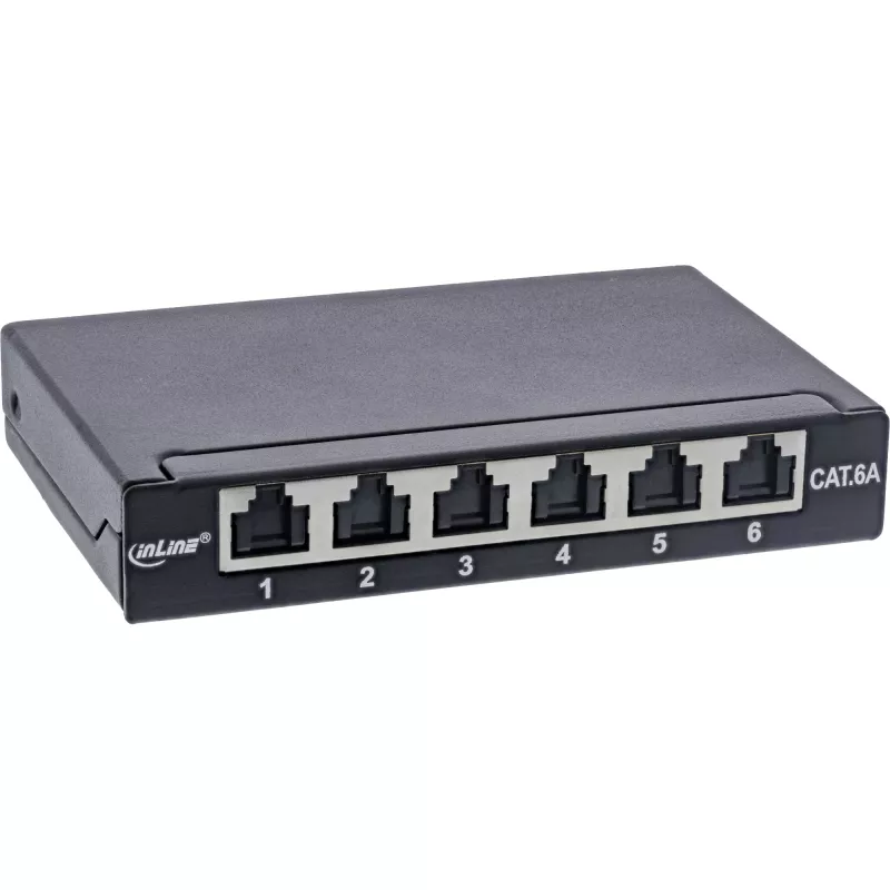 InLine Patch panel Cat.6A 0.5U 6 prievadų, stalas/siena/bėgis, juodas su dulkių apsauga