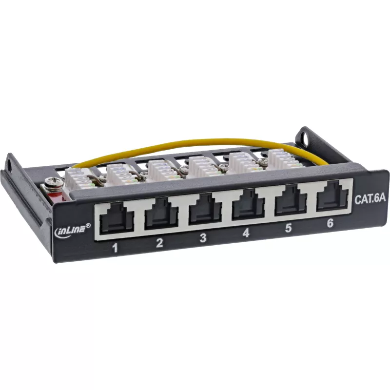 InLine Patch panel Cat.6A 0.5U 6 prievadų, stalas/siena/bėgis, juodas su dulkių apsauga