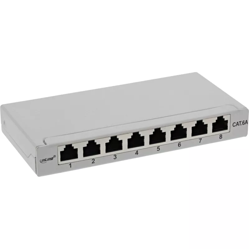 InLine pataisų skydelis Cat.6A 0,5U 8 prievadų, stalo/sienos montavimui, šviesiai pilkas RAL7035