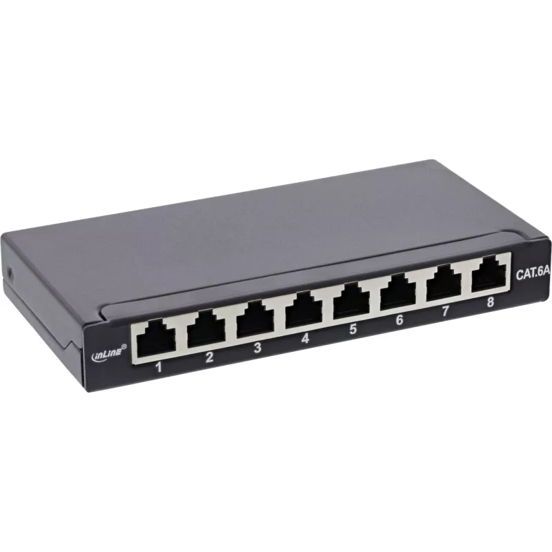 InLine Patch panel Cat.6A 0.5U 8 prievadų, stalo/sienos montavimui, juodas RAL9005