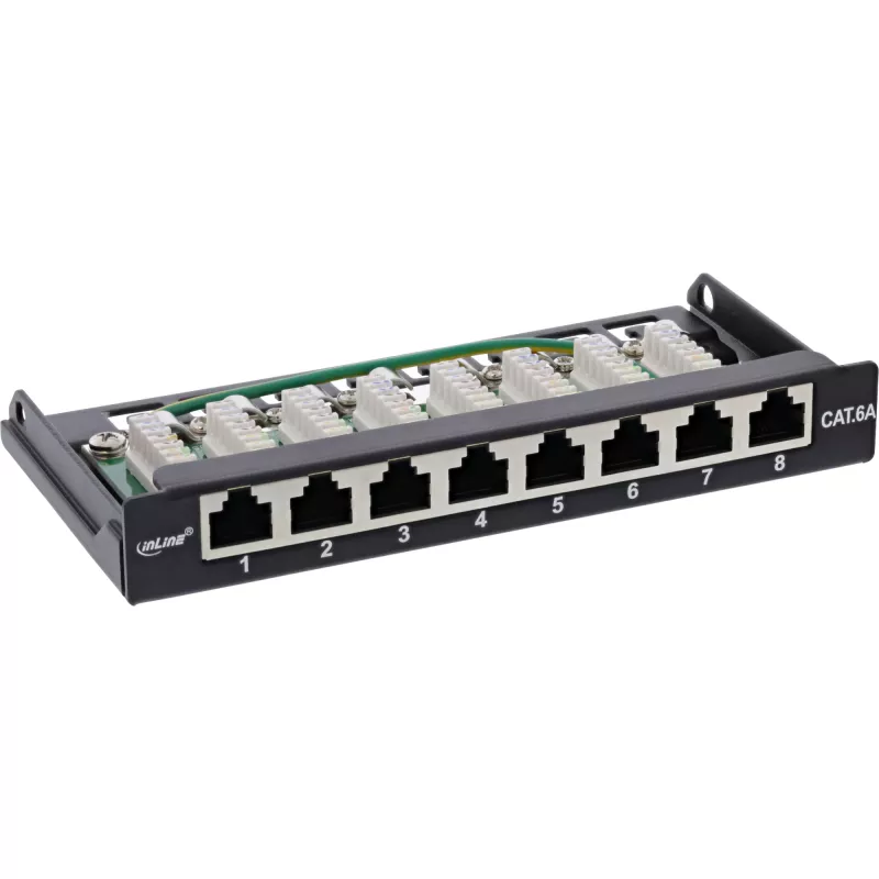 InLine Patch panel Cat.6A 0.5U 8 prievadų, stalo/sienos montavimui, juodas RAL9005