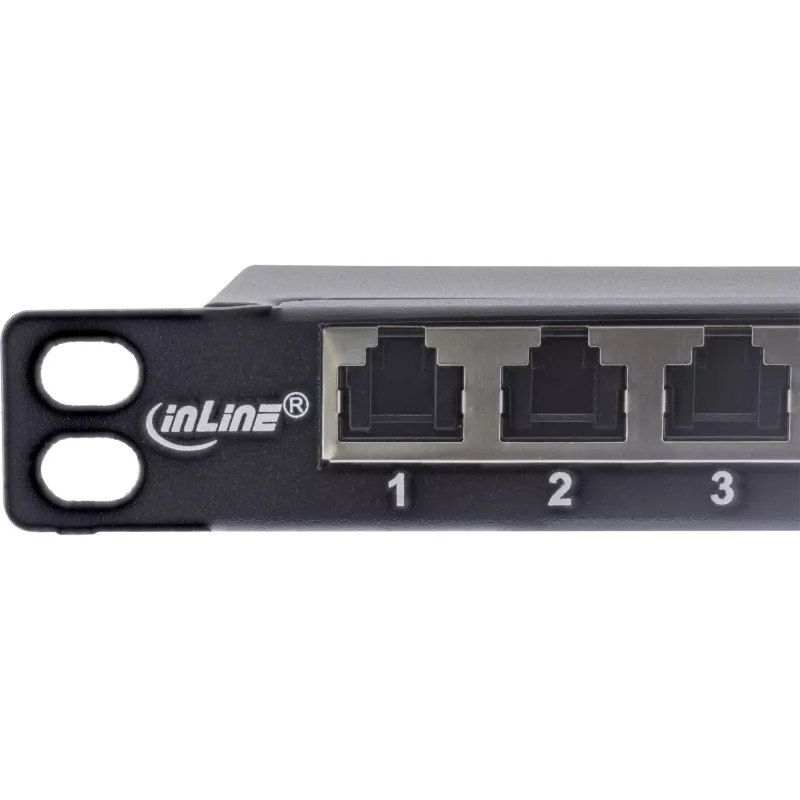“InLine” 10 colių pataisų skydelis Cat.6A 0,5U 12 prievadų, su apsauga nuo dulkių, juodas