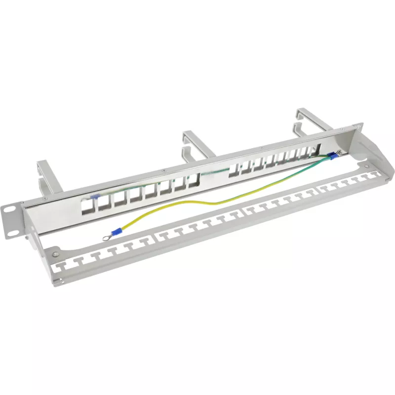 InLine Patch panel Cat.6A 16-way, su 3 laikikliais, 16 keystone lizdų, 19 colių, 1U, pilka