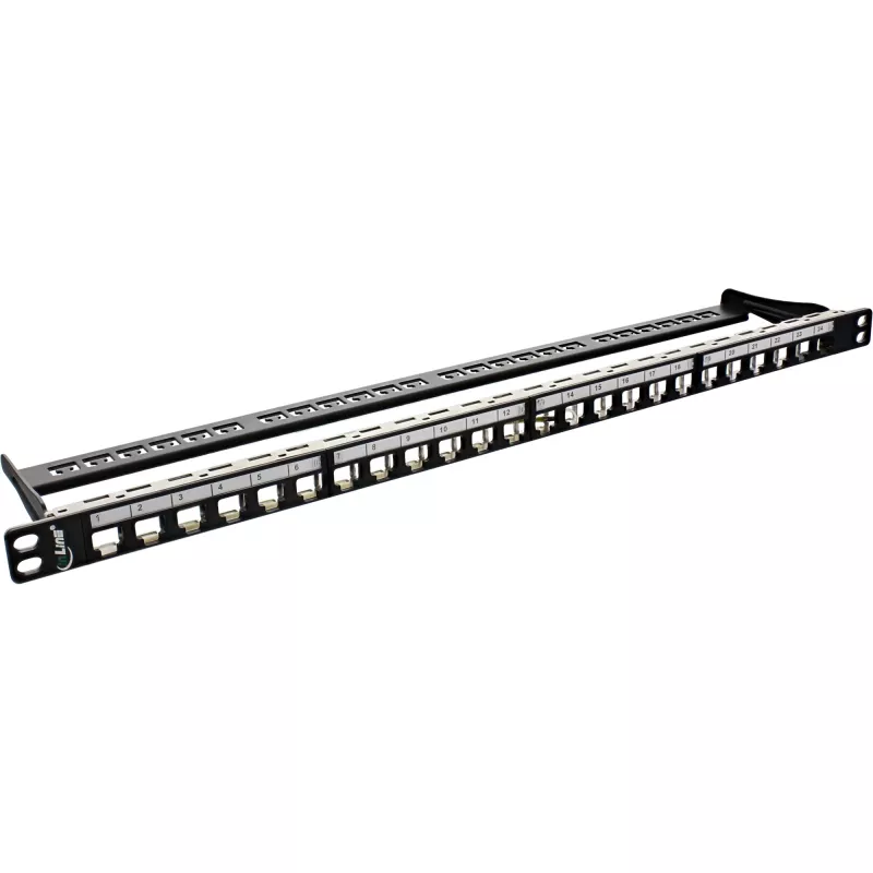 Tuščias pataisų skydelis 19 colių InLine 76824C 24 prievadai RJ45 Keystones 0,5U juodas