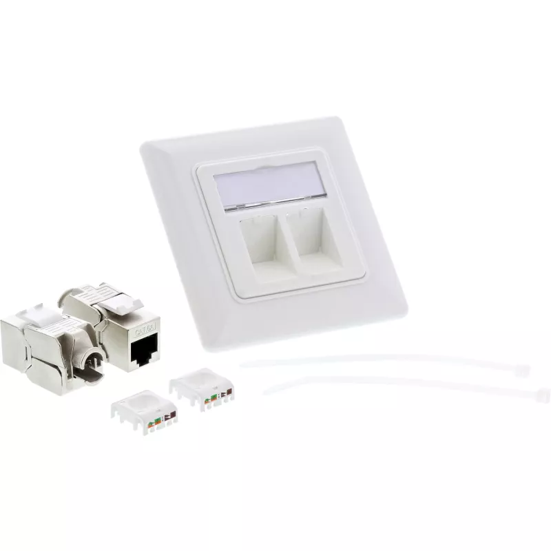 InLine Cat.6A dėžutė lygiam montavimui, 2x RJ45, balta RAL9010