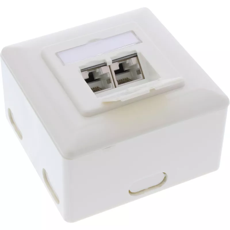 InLine sieninė plokštė Cat.6A paviršiniam montavimui 2x RJ45 kištukinis lizdas RAL9010 balta