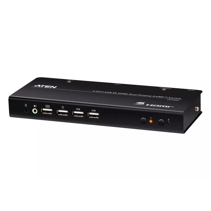 ATEN 2 prievadų USB 4K HDMI dviejų ekranų KVMP komutatorius (kabeliai pridėti)