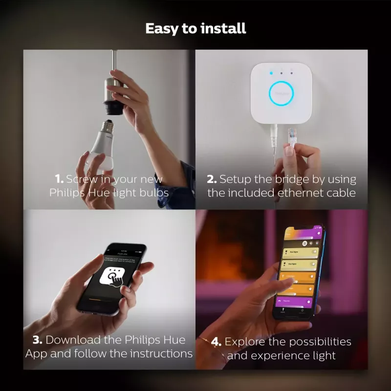 Išmanusis LED pradinis rinkinys „Philips Hue White and Colour Ambience“ — 2× E27 11 W lemputės, „Bluetooth“ / „Zigbee“