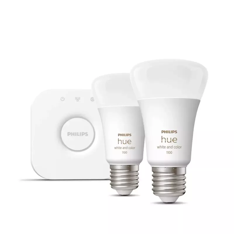Išmanusis LED pradinis rinkinys „Philips Hue White and Colour Ambience“ — 2× E27 11 W lemputės, „Bluetooth“ / „Zigbee“