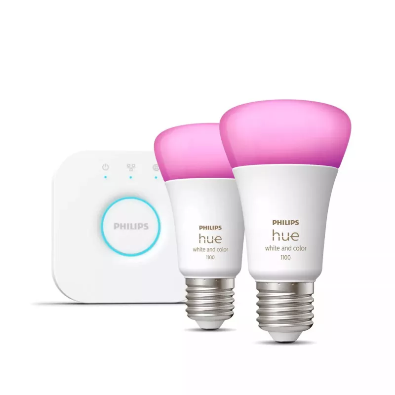 Išmanusis LED pradinis rinkinys „Philips Hue White and Colour Ambience“ — 2× E27 11 W lemputės, „Bluetooth“ / „Zigbee“