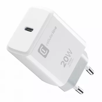 Cellularline USB-C įkroviklis 20W – „iPhone 8“ ir naujesniems modeliams 20W USB-C tinklo įkroviklis, skirtas „iPhone 8“ ir naujesniems modeliams įkrauti maksimaliu greičiu