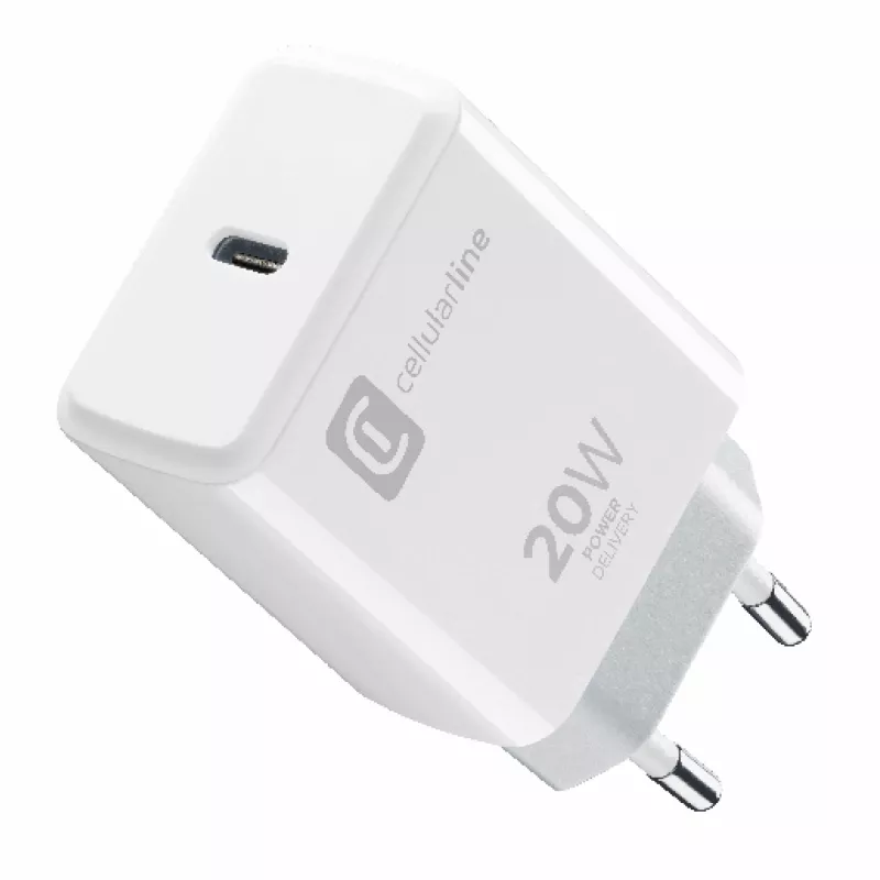 Cellularline USB-C įkroviklis 20W – „iPhone 8“ ir naujesniems modeliams 20W USB-C tinklo įkroviklis, skirtas „iPhone 8“ ir naujesniems modeliams įkrauti maksimaliu greičiu