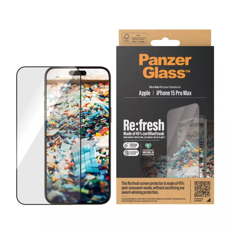PanzerGlass ® Re:fresh ekrano apsauga iPhone 15 Pro Max | Itin platus pritaikymas su EasyAligner