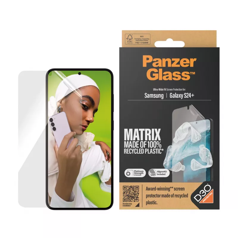 PanzerGlass® ECO MATRIX ekrano apsauga su D3O® Samsung Galaxy S24+ | Itin platus pritaikymas su išlygiavimo rinkiniu