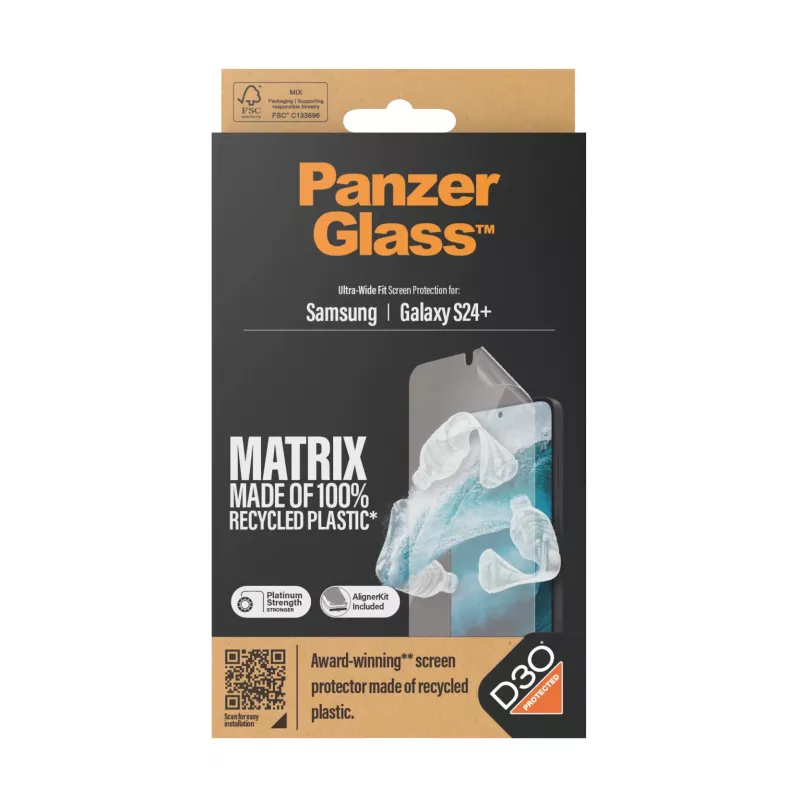 PanzerGlass® ECO MATRIX ekrano apsauga su D3O® Samsung Galaxy S24+ | Itin platus pritaikymas su išlygiavimo rinkiniu