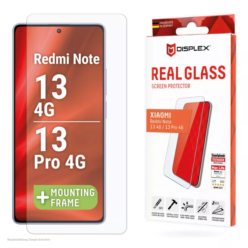 Displex ekrano apsauga (10H)„Xiaomi Redmi Note 13 4G/13 Pro 4G“, „Eco“ montavimo rėmelis, atspari įbrėžimams