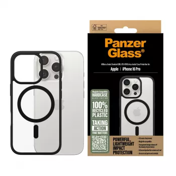 PanzerGlass ® HardCase permatomas su juodu MagSafe ir rėmeliu iPhone 16 Pro
