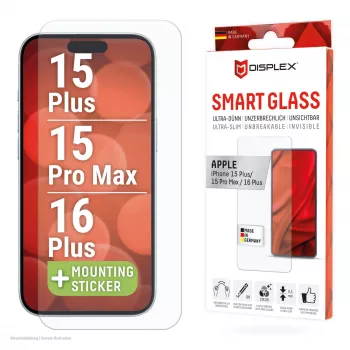 Displex Smart Glass (9H) Apple iPhone 15 Plus/15 Pro Max/16 Plus, tvirtinimo lipdukas, nedūžtantis