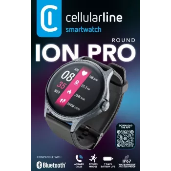 Cellularline ION PRO Round Bluetooth® išmanusis laikrodis su programėle, 3,51 cm (1,38 colio), TFT, jutiklinis ekranas, 0,00064 GB, 98 g