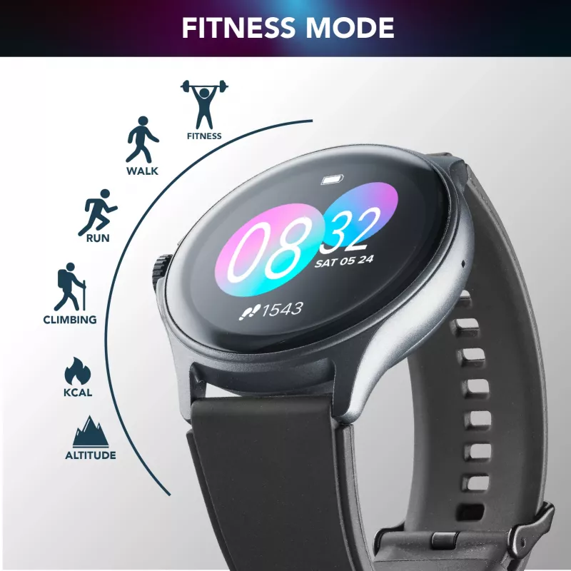 Cellularline ION PRO Round Bluetooth® išmanusis laikrodis su programėle, 3,51 cm (1,38 colio), TFT, jutiklinis ekranas, 0,00064 GB, 98 g