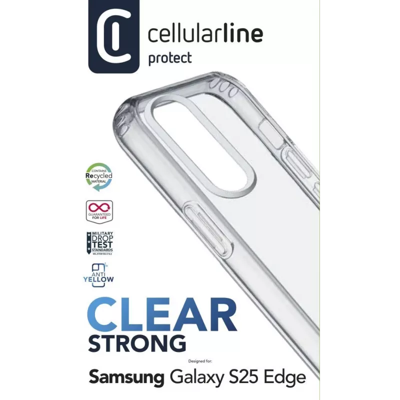 Cellularline Clear Strong - Galaxy S25 Edge kietas dėklas su guminiais kraštais