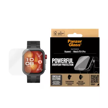 Ekrano apsauga PanzerGlass, skirta Huawei Watch Fit 4 Pro — grūdintas stiklas, atsparus įbrėžimams, tikslus iškirpimas