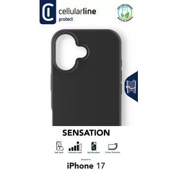 Cellularline Sensation - iPhone 17 itin minkštas silikoninis dėklas su minkštos lytėjimo apdaila, puikiai apsaugantis kiekvieną jūsų iPhone 17 detalę elegancija ir komfortu.