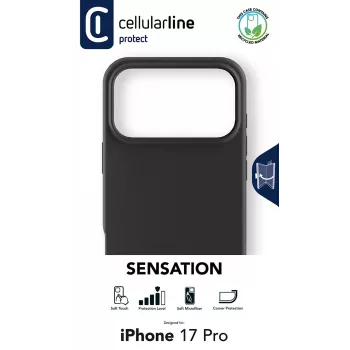 Cellularline Sensation - iPhone 17 Pro itin minkštas silikoninis dėklas su minkštu lietimu, puikiai tinkantis apsaugoti kiekvieną jūsų iPhone 17 Pro detalę su elegancija ir komfortu.