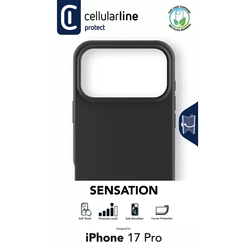 Cellularline Sensation - iPhone 17 Pro itin minkštas silikoninis dėklas su minkštu lietimu, puikiai tinkantis apsaugoti kiekvieną jūsų iPhone 17 Pro detalę su elegancija ir komfortu.