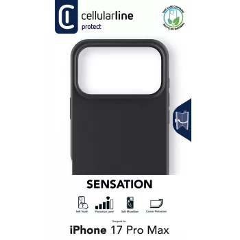 Cellularline Sensation - iPhone 17 Pro Max itin minkštas silikoninis dėklas su minkšta liečiama apdaila, puikiai apsaugantis kiekvieną jūsų iPhone 17 Pro Max detalę su elegancija ir patogumu.