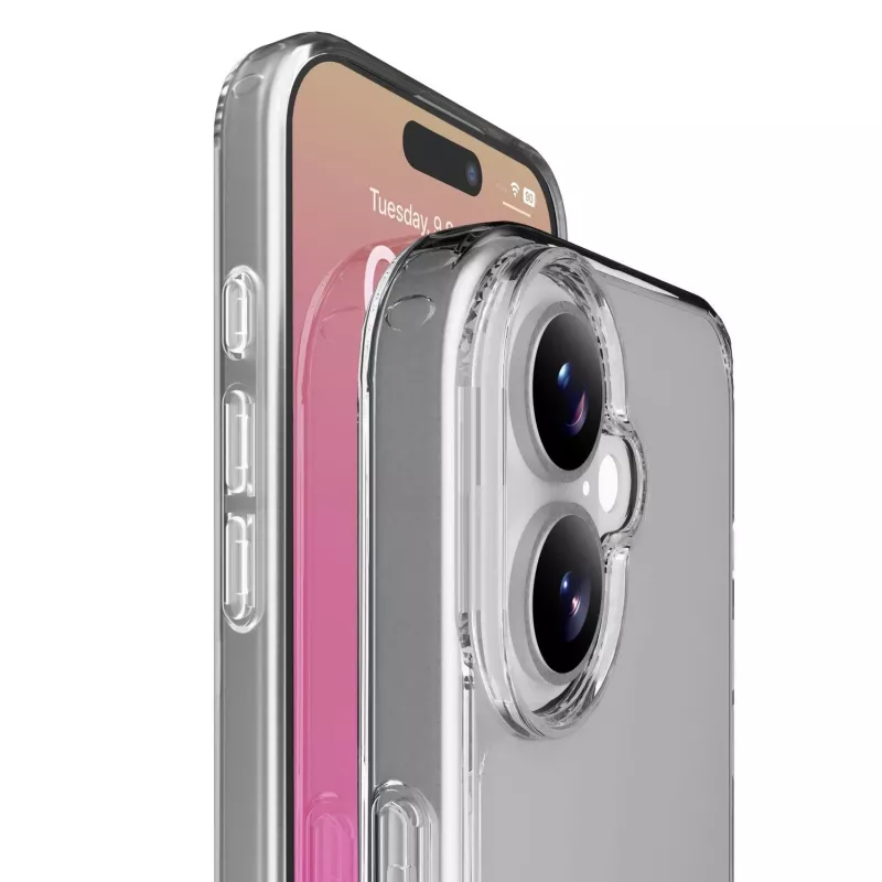 Cellularline Clear Protect - iPhone 17 kietas dėklas su guminiais kraštais