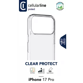 Cellularline Clear Protect - iPhone 17 Pro kietas dėklas su guminiais kraštais
