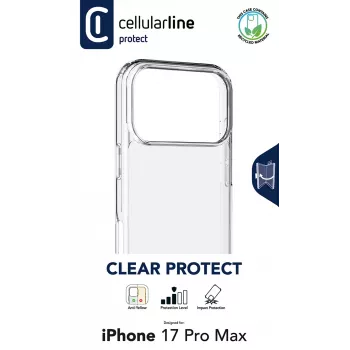 Cellularline Clear Protect - iPhone 17 Pro Max kietas dėklas su guminiais kraštais