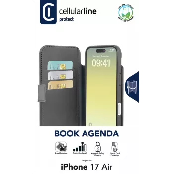 Cellularline Book Agenda - iPhone Air odinės apdailos knyginis dėklas su magnetiniu užsegimu