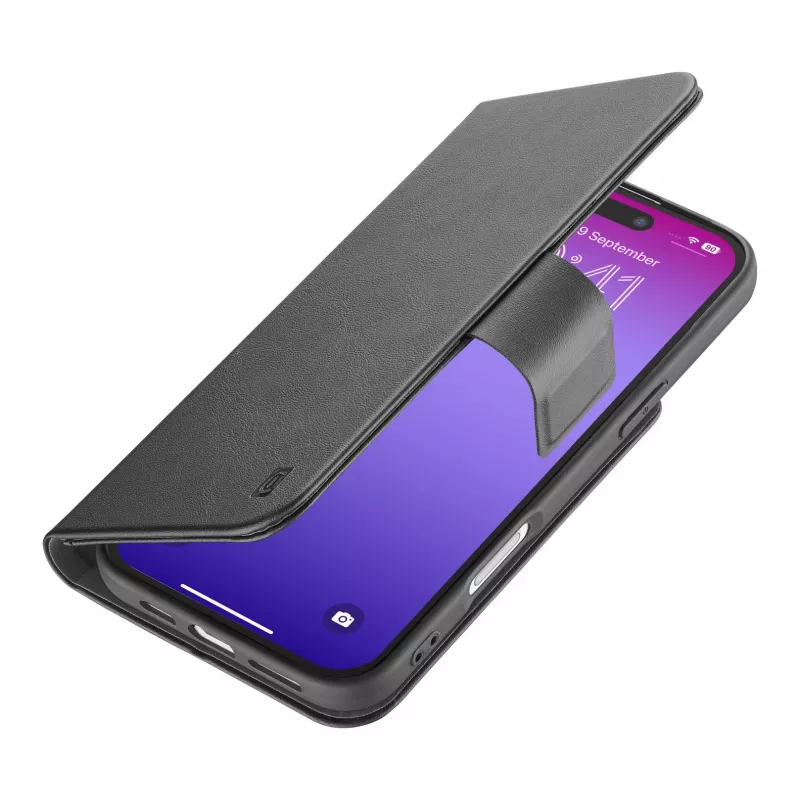 „Cellularline Book Agenda“ – odą primenantis „iPhone 17 Pro Max“ knygelės tipo dėklas su magnetiniu užsegimu